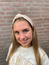 Diadeem - haarband (gebreide look) met knoop - beige - kinderen/meisjes/dames