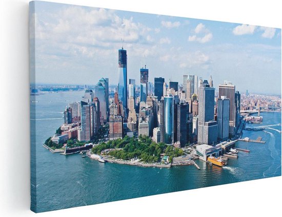 Artaza Canvas Schilderij New York Als Een Eiland Vanuit De Lucht - 100x50 - Groot - Foto Op Canvas - Canvas Print