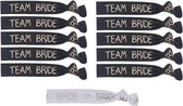 11-delige elastische armbanden set Bride wit en Team Bride Tribe zwart - bruid - vrijgezellenfeest - bruid - trouwen - armband