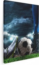 Artaza Canvas Schilderij Voetbal Sliding Op De Bal In Het Stadion - 60x80 - Foto Op Canvas - Canvas Print