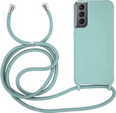 Samsung Galaxy S21 Plus Hoesje Turquoise - Siliconen Back Cover met Koord