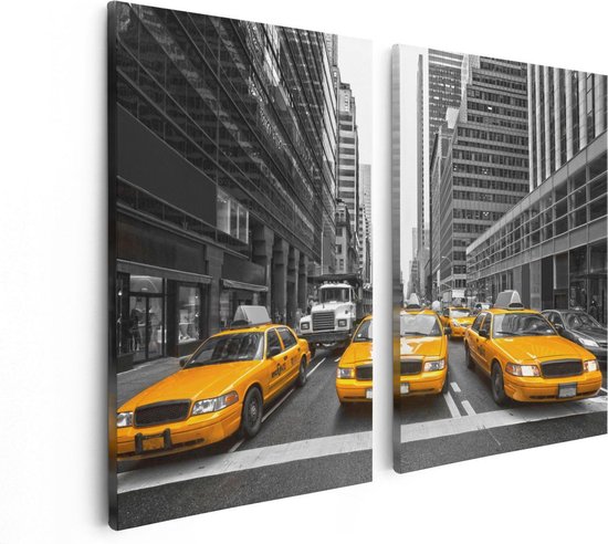 Artaza Canvas Schilderij Tweeluik New York Gele Taxi's - Zwart Wit - 80x60 - Foto Op Canvas - Canvas Print