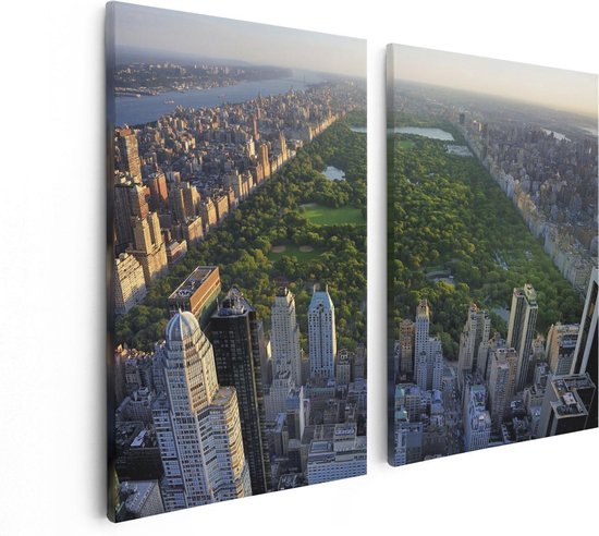 Artaza Canvas Schilderij Tweeluik Central Park In New York Met Wolkenkrabbers - 80x60 - Foto Op Canvas - Canvas Print