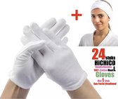 24 Stuks Witte katoenen Handschoen + 1 Stuks Haarband Met Magische Tape – 12 Pairs Soft Cotton Gloves Coin Jewelry Silver Inspection Gloves Stretchable Lining Glove / Headband - Gl