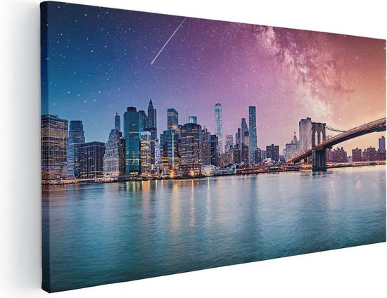 Artaza Canvas Schilderij New York Skyline Met Een Kleurrijke Hemel - 100x50 - Groot - Foto Op Canvas - Canvas Print