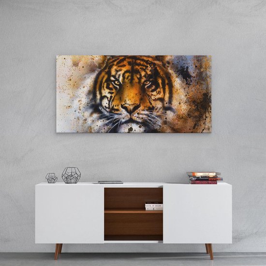 Artaza - Peinture sur toile - Tigre peint - Abstrait - 100 x 50 - Groot - Photo sur toile - Impression sur toile