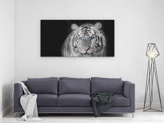Artaza - Peinture sur toile - Tigre aux yeux bleus - Zwart Wit - 120 x 60 - Groot - Photo sur toile - Impression sur toile