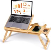 Tableaf® Verstelbare Laptop Tafel Bamboe - Laptophouder - Bedtafel - Schoot Bureau - Notebook Tray - Inklaapbaar - Opvouwbaar - Tot 58cm Breed