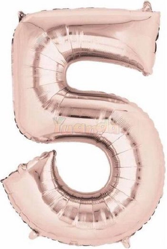 5 Jaar Folie Ballonnen Rosé Goud - Happy Birthday - Foil Balloon - Versiering - Verjaardag - Jongen / Meisje - Feest - Inclusief Opblaas Stokje & Clip - XXL - 115 cm