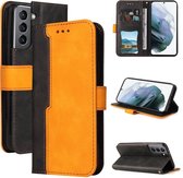Modern PU lederen zwart / oranje hoesje voor Samsung Galaxy S21 5G met draagkoord