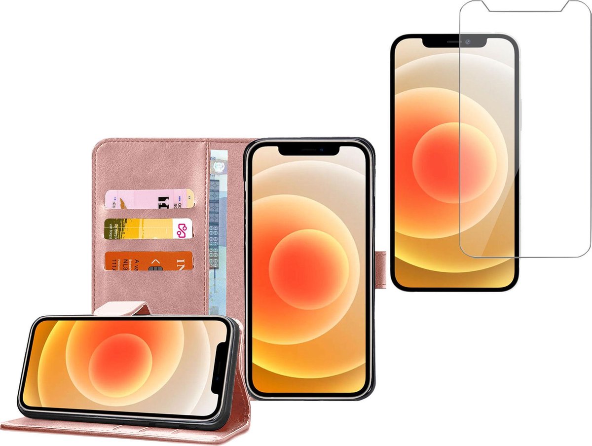 Geschikt voor iPhone 13 Pro - Book Case Portemonnee Hoesje Roségoud met Screenprotector