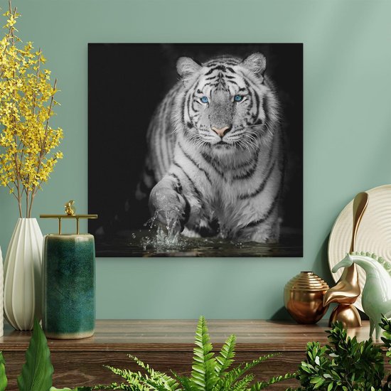 Artaza - Peinture sur toile - Tigre aux yeux bleus - Zwart Wit - 30 x 30 - Klein - Photo sur toile - Impression sur toile