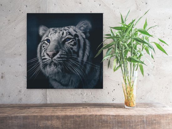 Artaza Peinture Sur Toile Tête De Tigre Aux Yeux Bleus - Zwart Wit - 30x30 - Klein - Photo Sur Toile - Impression Sur Toile