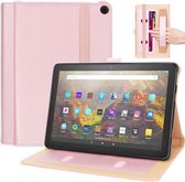 Voor Amazon Kindle Fire HD 10/HD 10 Plus 2021 Retro Textuur PU Leer Horizontale Flip Leren Case met Houder & 2 Kaartsleuven & Handriem & Slaap / Wake-up Functie (Rose Goud)