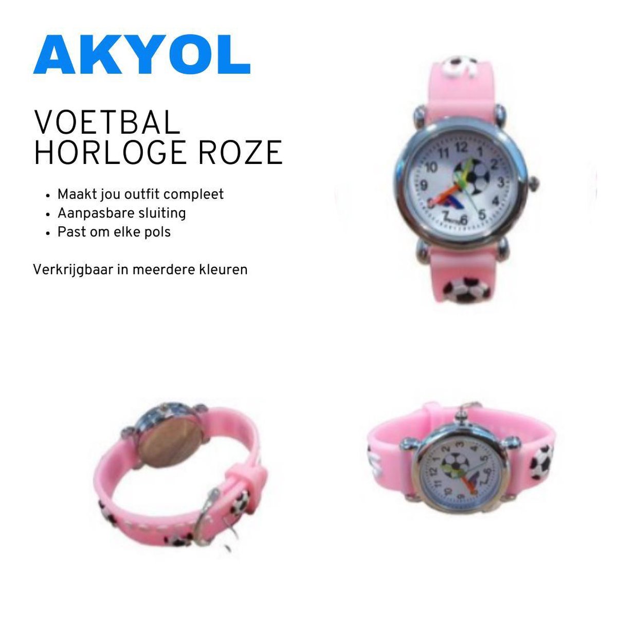 Akyol - Voetbal horloge - Siliconen horloge - Kinderhorloge - kind horloge - horloge - tijd - klok - voetbal - sport horloge - roze