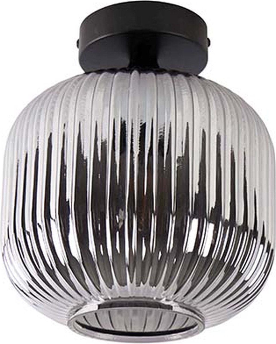 QAZQA karel - Art Deco Plafondlamp - 1 lichts - Ø 200 mm - Zwart - Woonkamer | Slaapkamer | Keuken thumbnail 2