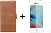 iPhone 5/5S/SE hoesje bookcase bruin apple wallet case portemonnee hoes cover hoesjes - 1x iPhone 5/5S/SE screenprotector