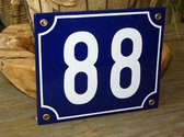 Emaille huisnummer 18x15 blauw/wit nr. 88