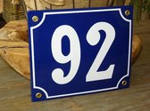 Emaille huisnummer 18x15 blauw/wit nr. 92