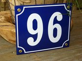 Emaille huisnummer 18x15 blauw/wit nr. 96