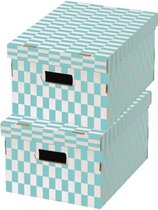 opbergdozen 40 cm karton blauw/wit 2 stuks