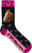 sokken Paard polyester zwart/roze maat 31-36