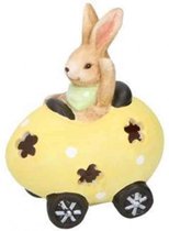 decoratie beeld konijn in paasei led 14 cm geel