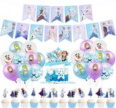 TripleAgoods 38 Stuks Frozen Thema Verjaardag Decoratie Versiering – Feestpakket met ballonnen, cupcake toppers, slingers, vlaggenlijn - Kinderfeestje Meisje - Elsa, Anna, Olaf - D