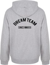 DREAM TEAM couple hoodies grijs (UNISEX - maat L) | Gepersonaliseerd met datum | Matching hoodies | Koppel hoodies