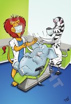 POSTER Cartoon - Tandarts, Mondhygiënist, Orthodontist - Tand olifant - 70 x 100 cm door Roland Hols