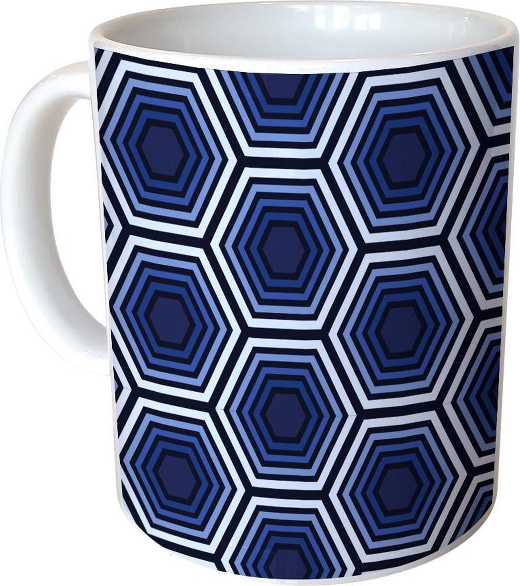 Mok Wit - Blauwe Hexagons - 300ml
