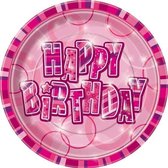 feestborden "Happy Birthday" roze 22,8 cm 8 stuks