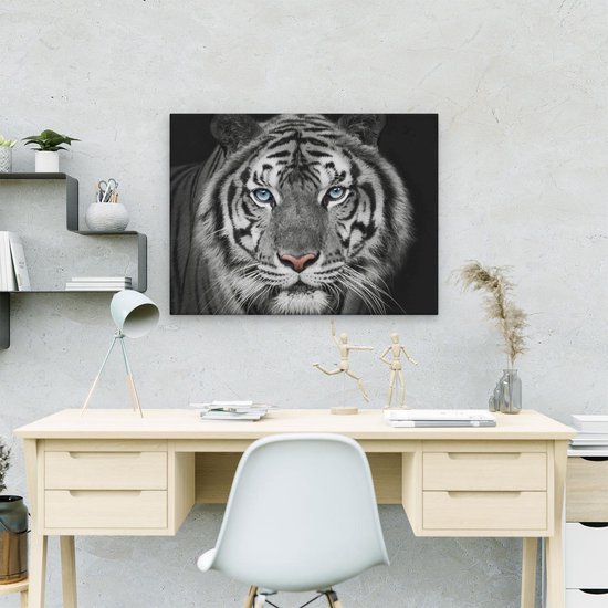 Artaza Peinture Sur Toile Tête De Tigre Aux Yeux Bleus - Zwart Wit - 40x30 - Klein - Tableau Sur Toile - Impression Sur Toile