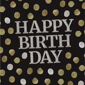 servetten Happy Birthday 33 cm papier zwart/goud 20 stuks