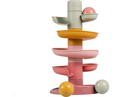 foto van Little Dutch Spiraaltoren Roze - Knikkerbaan - 5 delen - 3 ballen - Stapeltoren