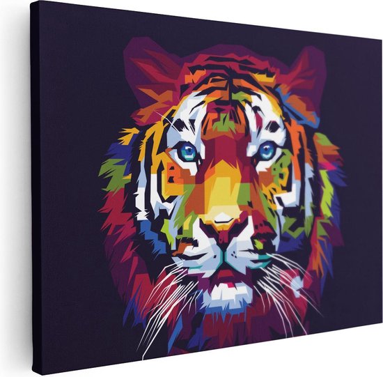 Artaza - Peinture Sur Toile - Tigre Coloré - Abstrait - 80x60 - Photo Sur Toile - Impression Sur Toile