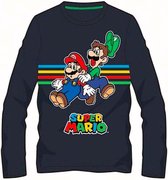 Super Mario T-shirt Lange mouw - blauw. Maat 152 cm / 12 jaar