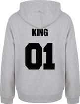 KING & QUEEN TEAM couple hoodies grijs (KING - maat M) | Matching hoodies | Koppel hoodies
