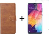 Samsung A40 Hoesje - Samsung Galaxy A40 hoesje bookcase bruin wallet case portemonnee hoes cover hoesjes - 1x Samsung A40 screenprotector