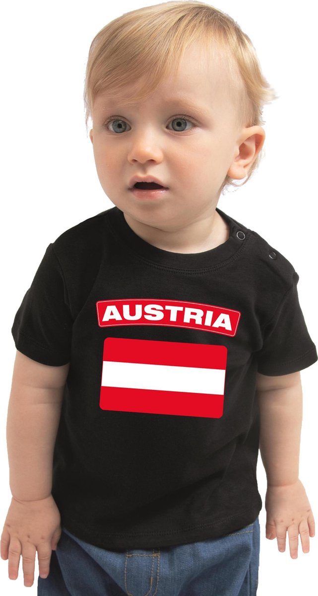 Austria baby shirt met vlag zwart jongens en meisjes - Kraamcadeau - Babykleding - Oostenrijk landen t-shirt 74
