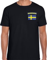 Sweden t-shirt met vlag zwart op borst voor heren - Zweden landen shirt - supporter kleding M