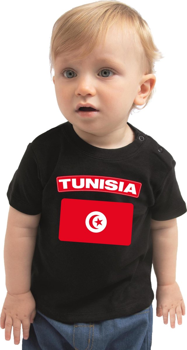 Tunisia baby shirt met vlag zwart jongens en meisjes - Kraamcadeau - Babykleding - Tunesie landen t-shirt 68
