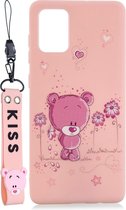 Roze softcase Samsung galaxy A52 - Met beertjes cartoon en leuke roze draagriem