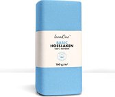 Loom One Hoeslaken – 100% Jersey Katoen – 160x220 cm – tot 35cm matrasdikte– 160 g/m² – voor Boxspring-Waterbed - Lichtblauw