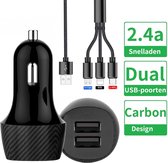 Qualcomm 3.0 Snellader Auto met iPhone Kabel - 18W - Mini Formaat - Led - Duo Lader - 12 tot 24 Volt - Quick Charge - Micro - Verlichting - Autolader - Usb Plug - Sigarettenaansteker - Telefo