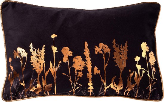 Dutch Decor DALI - Sierkussen met bloemenpatroon 30x50 cm Raven - zwart - Inclusief binnenkussen