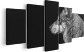 Artaza - Peinture sur toile Pentaptyque - Tête de loup - Loup - Zwart Wit - 100x50 - Photo sur toile - Impression sur toile