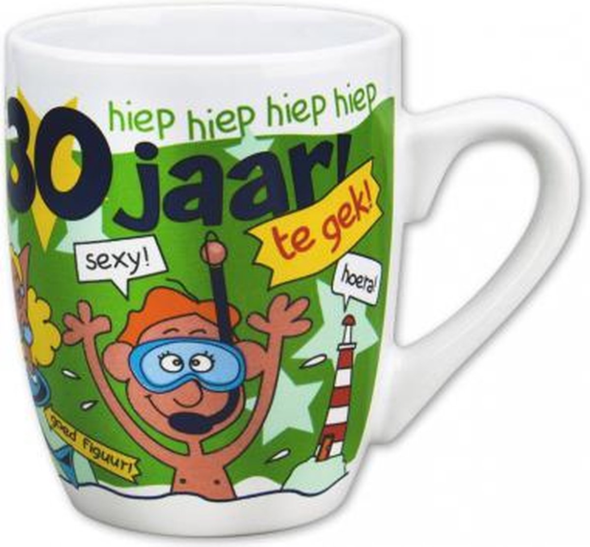 mok cartoon-stijl 30 jaar keramiek 325ml groen/wit