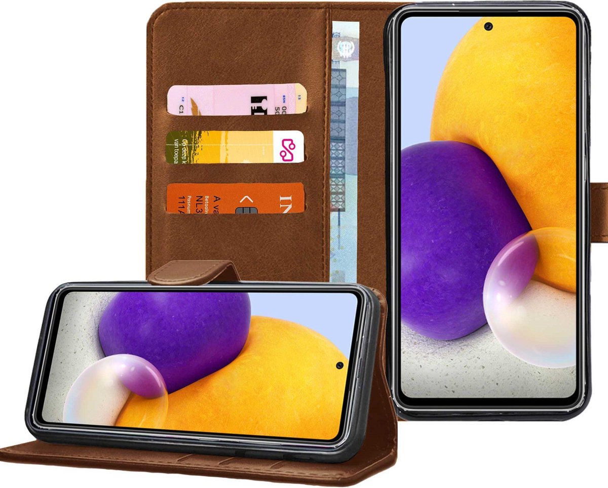 Hoesje geschikt voor Samsung Galaxy A72 - Book Case Portemonnee Hoesje Bruin