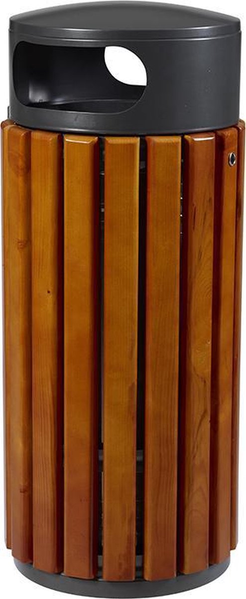 Goedkoopste Buitenafvalbak staal met houten latten Zeno 60 liter